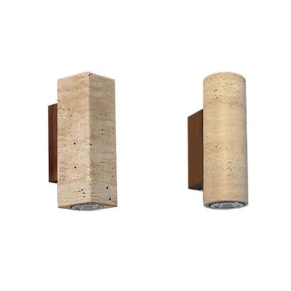 Japanese Travertine Solid Wood 2-Light Wall Sconce Lamp