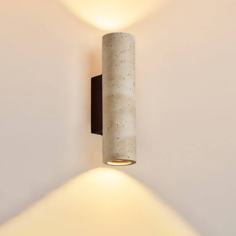 Japanese Travertine Solid Wood 2-Light Wall Sconce Lamp