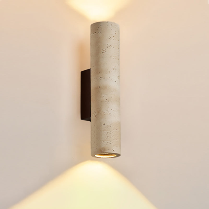 Japanese Travertine Solid Wood 2-Light Wall Sconce Lamp