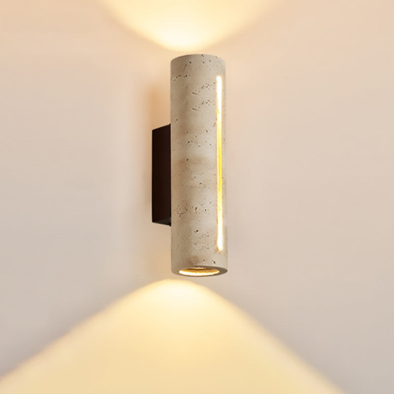 Japanese Travertine Solid Wood 2-Light Wall Sconce Lamp