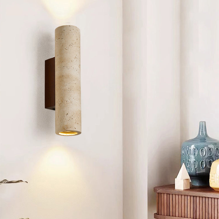 Japanese Travertine Solid Wood 2-Light Wall Sconce Lamp