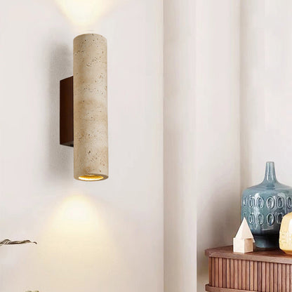 Japanese Travertine Solid Wood 2-Light Wall Sconce Lamp