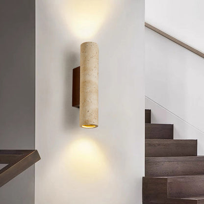 Japanese Travertine Solid Wood 2-Light Wall Sconce Lamp