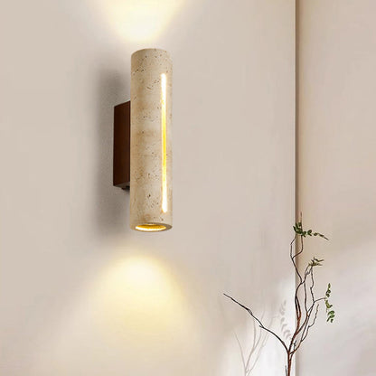 Japanese Travertine Solid Wood 2-Light Wall Sconce Lamp