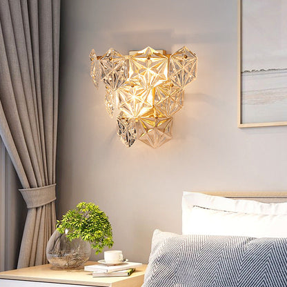 Prismatic Stacked Crystal Brass 3-Light Wall Sconce Lamp
