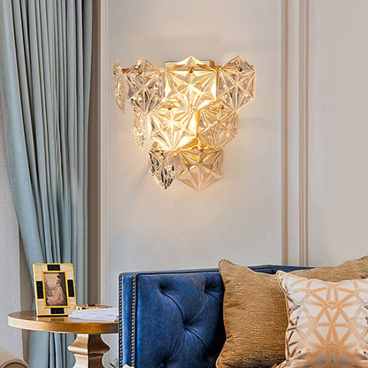 Prismatic Stacked Crystal Brass 3-Light Wall Sconce Lamp
