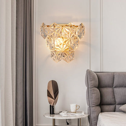 Prismatic Stacked Crystal Brass 3-Light Wall Sconce Lamp
