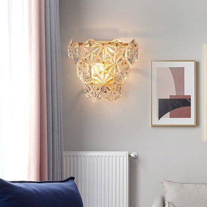 Prismatic Stacked Crystal Brass 3-Light Wall Sconce Lamp