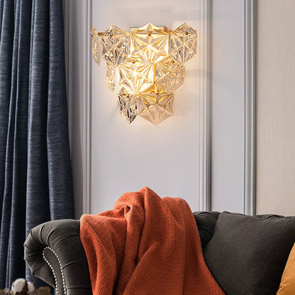 Prismatic Stacked Crystal Brass 3-Light Wall Sconce Lamp