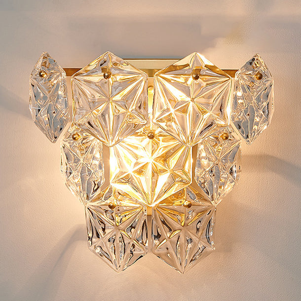 Prismatic Stacked Crystal Brass 3-Light Wall Sconce Lamp