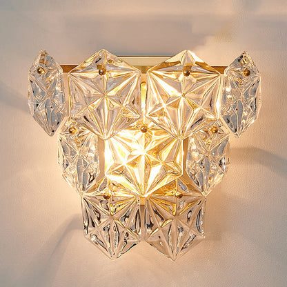 Prismatic Stacked Crystal Brass 3-Light Wall Sconce Lamp