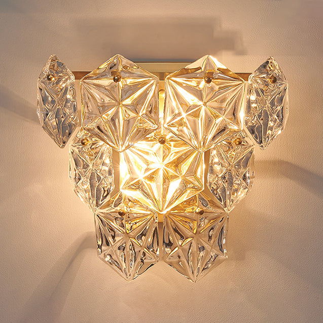 Prismatic Stacked Crystal Brass 3-Light Wall Sconce Lamp
