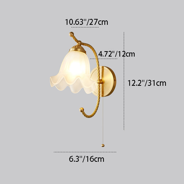 French Floral Round Glass Copper 1-Light Wall Sconce Lamp