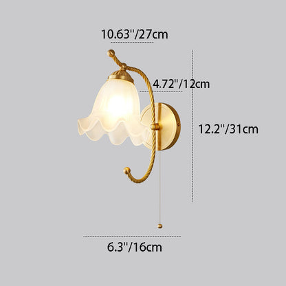 French Floral Round Glass Copper 1-Light Wall Sconce Lamp