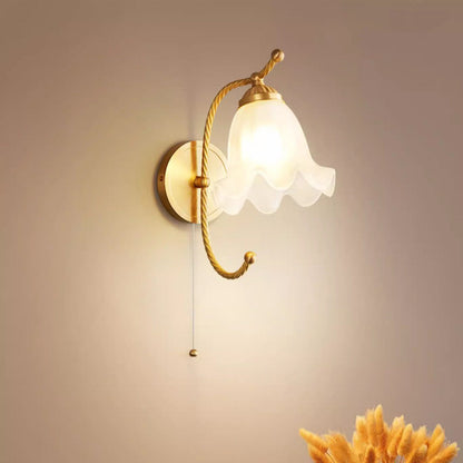 French Floral Round Glass Copper 1-Light Wall Sconce Lamp