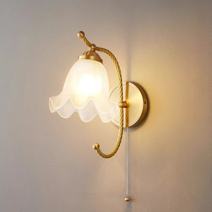 French Floral Round Glass Copper 1-Light Wall Sconce Lamp