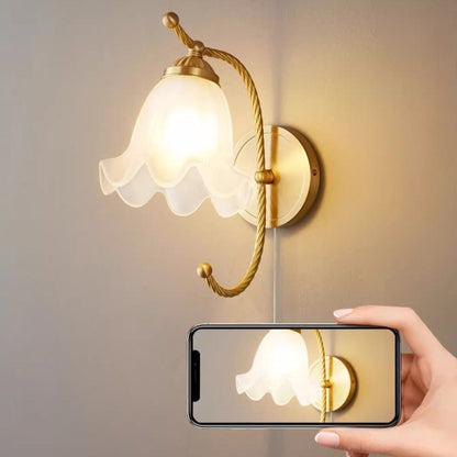 French Floral Round Glass Copper 1-Light Wall Sconce Lamp
