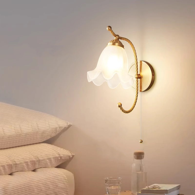 French Floral Round Glass Copper 1-Light Wall Sconce Lamp