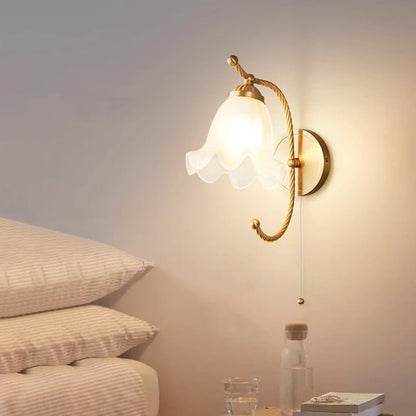 French Floral Round Glass Copper 1-Light Wall Sconce Lamp