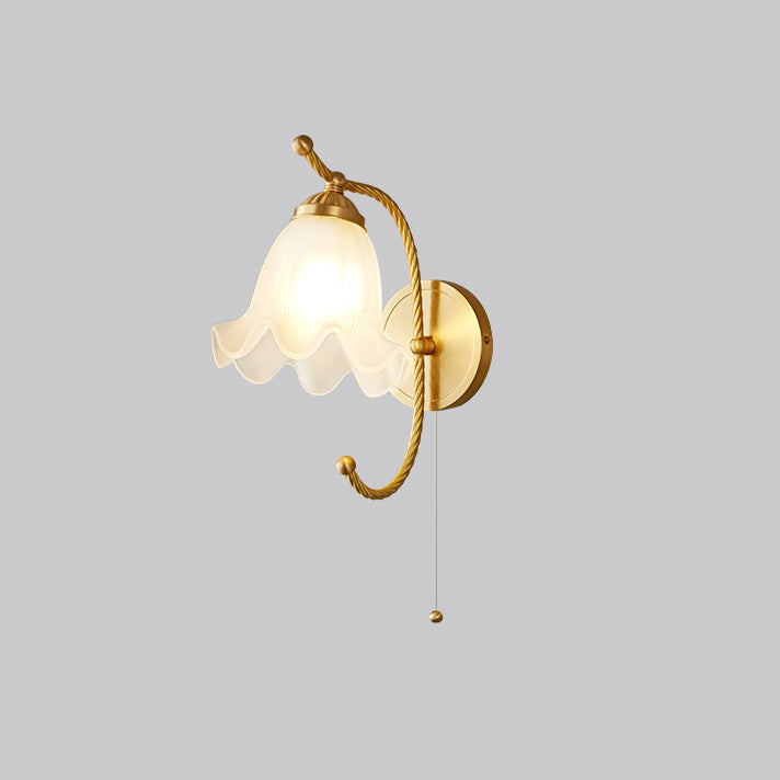 French Floral Round Glass Copper 1-Light Wall Sconce Lamp