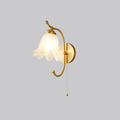 French Floral Round Glass Copper 1-Light Wall Sconce Lamp