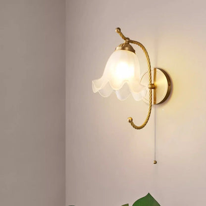 French Floral Round Glass Copper 1-Light Wall Sconce Lamp