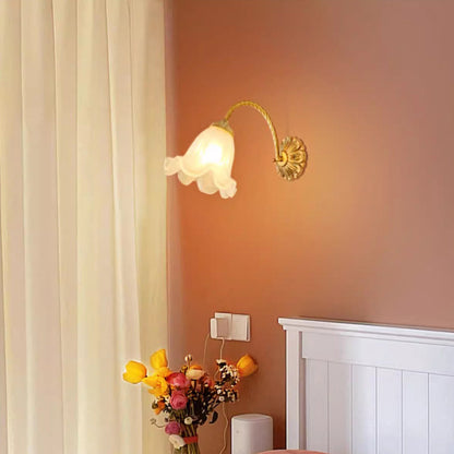 French Floral Round Glass Copper 1-Light Wall Sconce Lamp