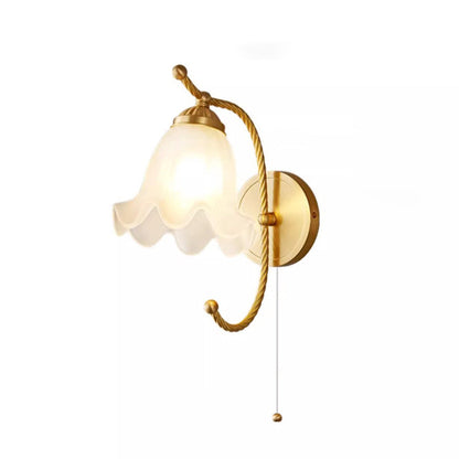 French Floral Round Glass Copper 1-Light Wall Sconce Lamp