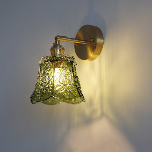 Carved Cone Flower Glass Iron 1-Light Wall Sconce Lamp