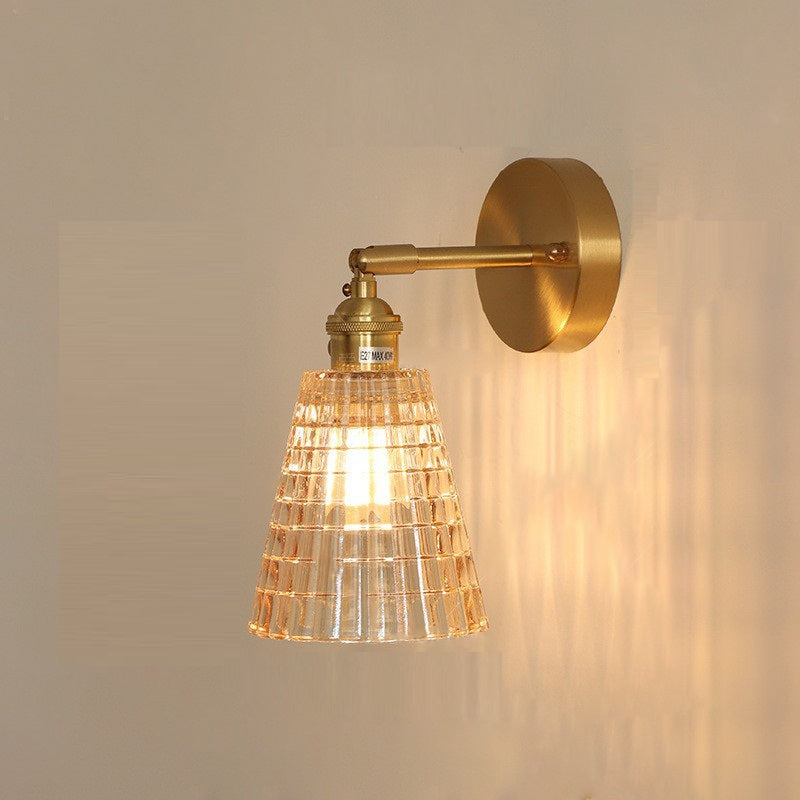 Carved Cone Flower Glass Iron 1-Light Wall Sconce Lamp