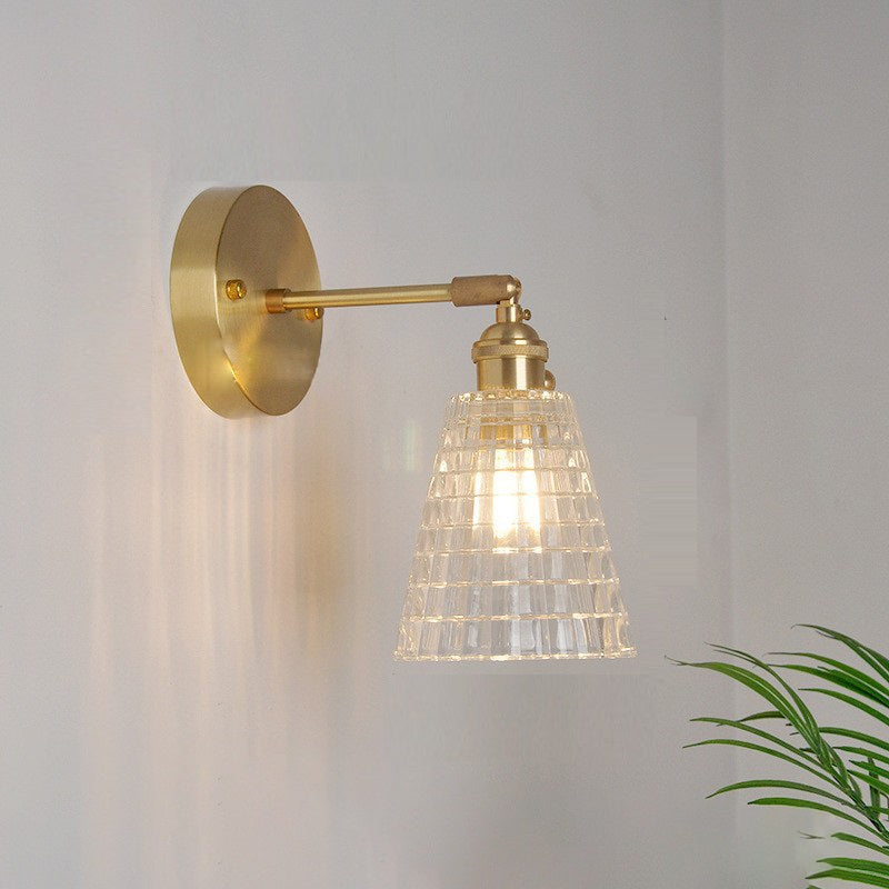 Carved Cone Flower Glass Iron 1-Light Wall Sconce Lamp