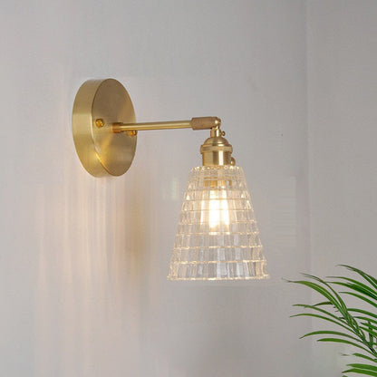 Carved Cone Flower Glass Iron 1-Light Wall Sconce Lamp