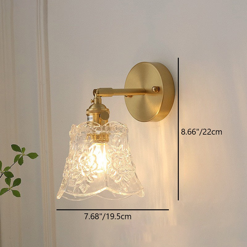 Carved Cone Flower Glass Iron 1-Light Wall Sconce Lamp