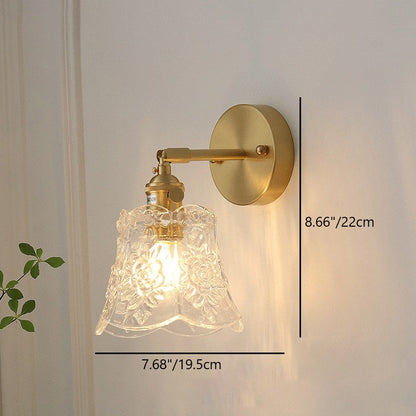 Carved Cone Flower Glass Iron 1-Light Wall Sconce Lamp