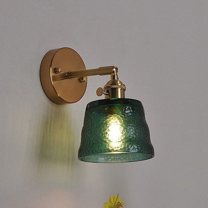Traditional Round Cone Glass Iron 1-Light Wall Sconce Lamp