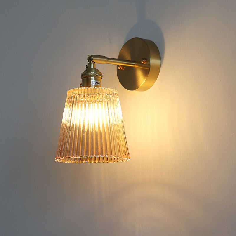 Traditional Round Cone Glass Iron 1-Light Wall Sconce Lamp