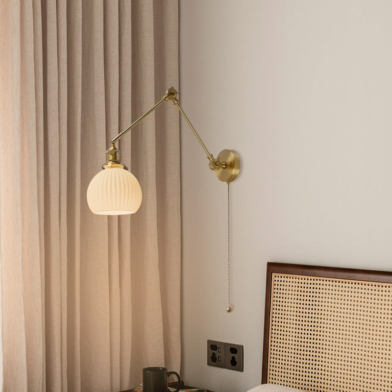 Japanese Glass Ceramic Brass 1-Light Wall Sconce Lamp