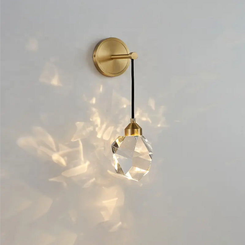 Irregular Diamond Round Crystal Copper LED Wall Sconce Lamp