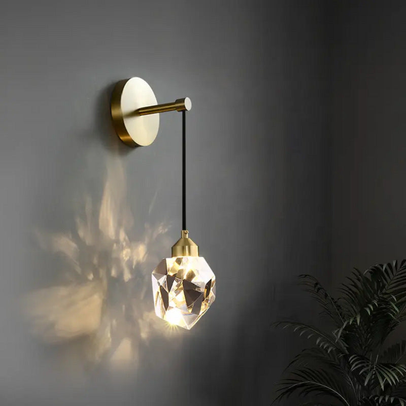 Irregular Diamond Round Crystal Copper LED Wall Sconce Lamp