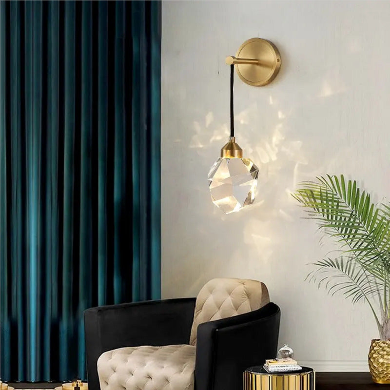 Irregular Diamond Round Crystal Copper LED Wall Sconce Lamp
