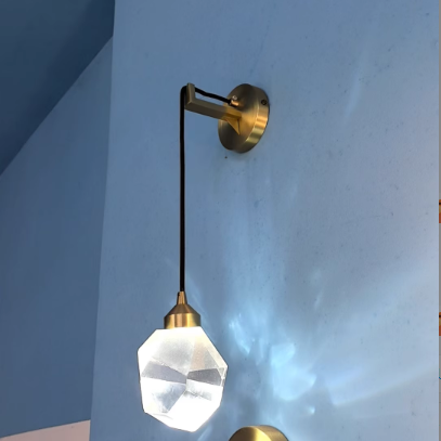 Irregular Diamond Round Crystal Copper LED Wall Sconce Lamp