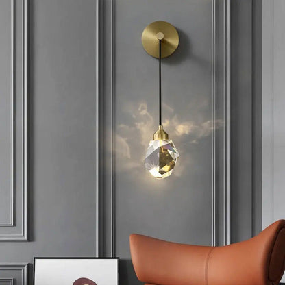 Irregular Diamond Round Crystal Copper LED Wall Sconce Lamp