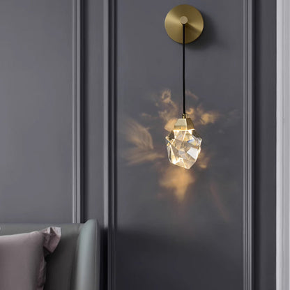 Irregular Diamond Round Crystal Copper LED Wall Sconce Lamp