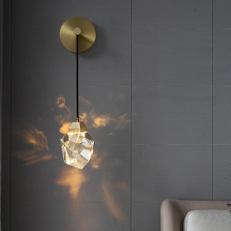 Irregular Diamond Round Crystal Copper LED Wall Sconce Lamp