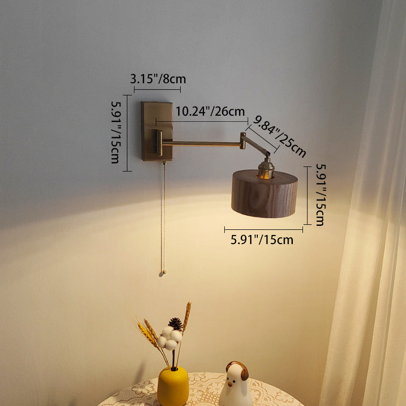 Scandinavian Rotatable Wood Metal 1-Light Wall Sconce Lamp
