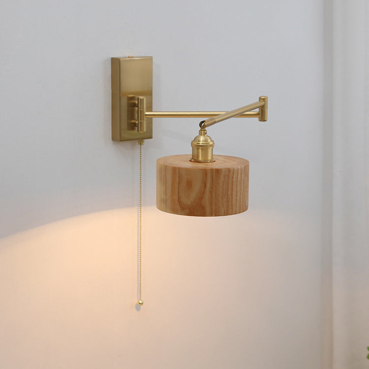 Scandinavian Rotatable Wood Metal 1-Light Wall Sconce Lamp