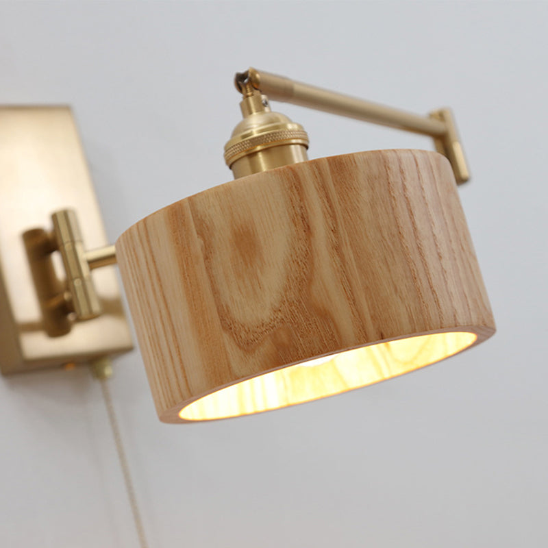 Scandinavian Rotatable Wood Metal 1-Light Wall Sconce Lamp