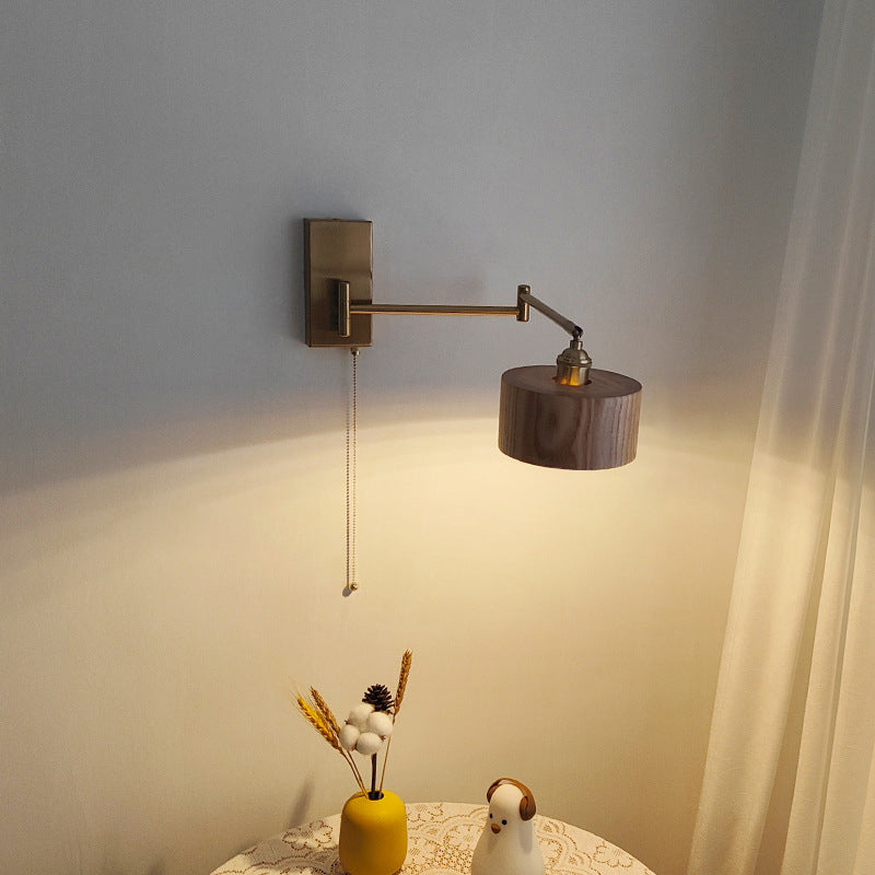 Scandinavian Rotatable Wood Metal 1-Light Wall Sconce Lamp
