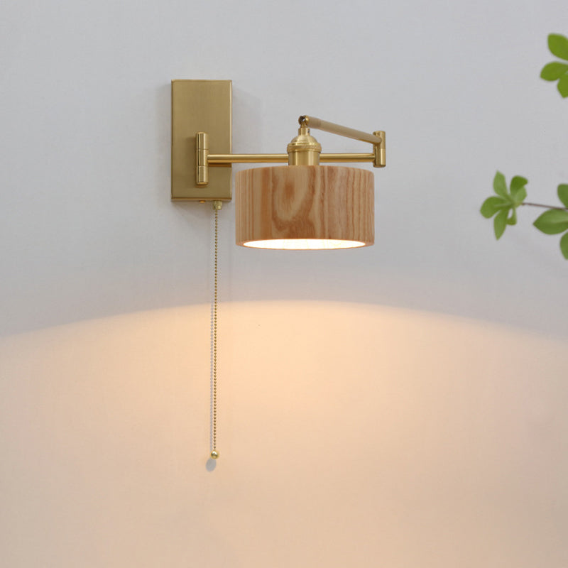 Scandinavian Rotatable Wood Metal 1-Light Wall Sconce Lamp