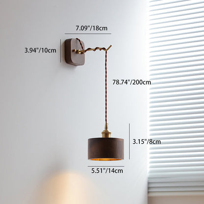 Japanese Bowl Cone Wood Brass 1-Light Wall Sconce Lamp